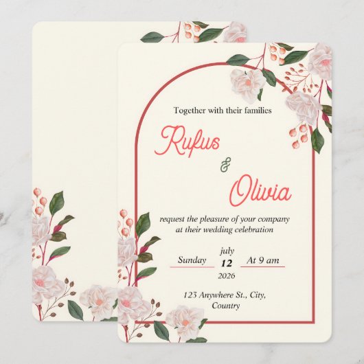 Floral Arch Editable Wedding Invitation Template (Devant / Derrière)