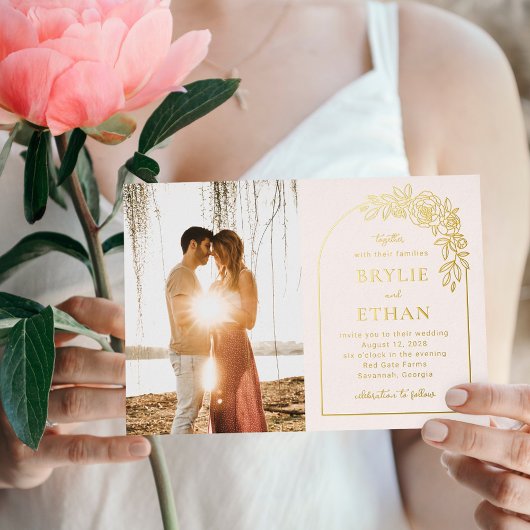 Floral Arch FOIL Photo Faire-part de mariage