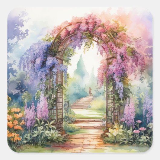 Floral Arch Landscape Vierkante Sticker (Voorkant)