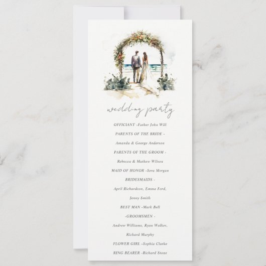 Floral Arch Sand Beach Seascape Wedding Programme (Dos)