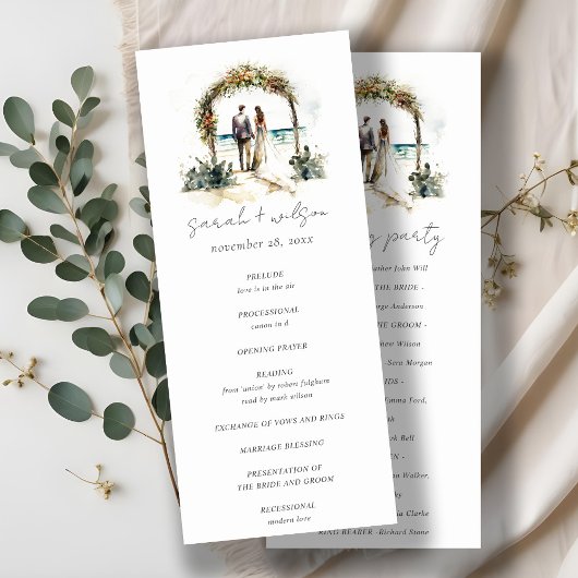 Floral Arch Sand Beach Seascape Wedding Programme