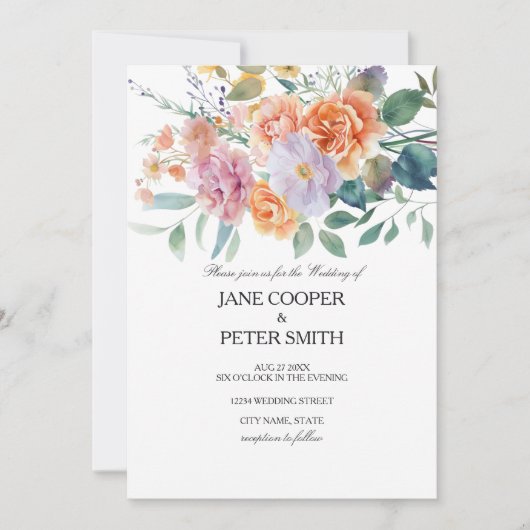 Floral arrangement. Budget Wedding Invitation (Devant)