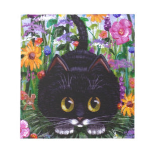 Floral Art Black Tuxedo Cat Flowers Creationarts Notitieblok