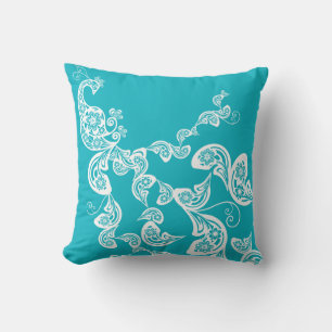 Floral Art Deco Peacock Paisley Chic Turquoise Kussen