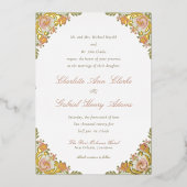 Floral Art Déco Sage Green Foil Invitation (Recto)