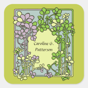 Floral Art Nouveau Ex-Libris Vierkante Sticker