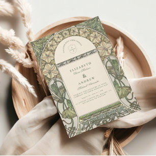 Floral Art Nouveau Greenery bruiloft Kaart