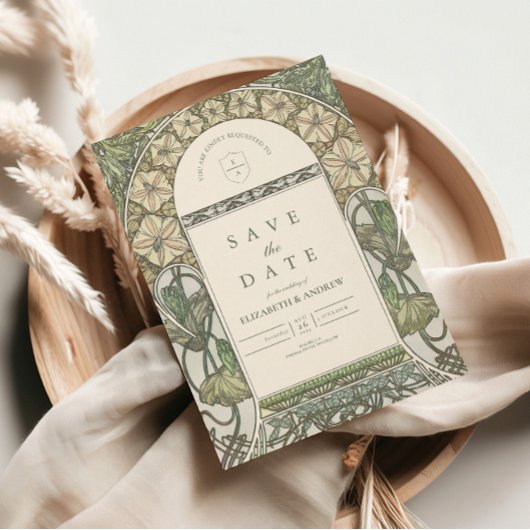 Floral Art Nouveau Greenery bruiloft Save The Date