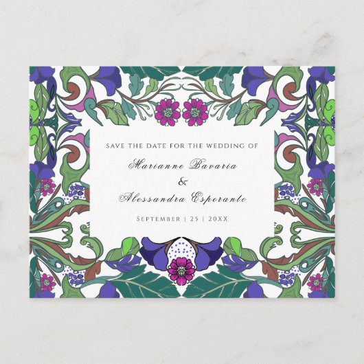 Floral Art Nouveau Opslaan Datum Briefkaart (Voorkant)