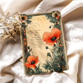 Floral Art Nouveau Poppy Wedding Kaart