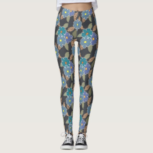 Floral Art Patroon met Periwinkle Bloemen Leggings