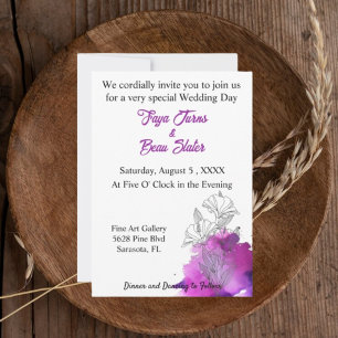 Floral Artistic Boho Waterverf Paarse bruiloft Kaart