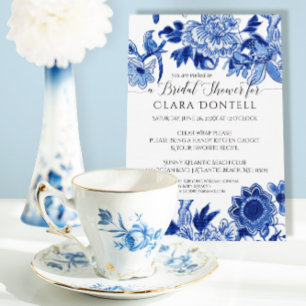 Floral Asian Influence Blue White Vrijgezellenfees Kaart