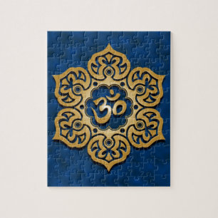 Floral Aum Design, gouden blauw Legpuzzel