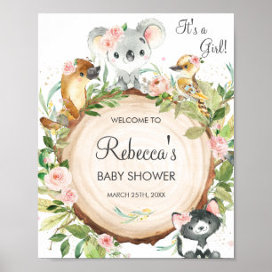 Floral Australian Animals Baby shower Welkom Poster
