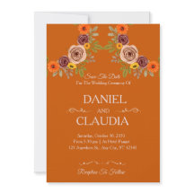 Floral Autumn Burnt Orange Wedding Invitation