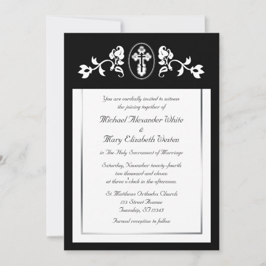 Floral avec croix - Mariage orthodoxe Invitations (Devant)