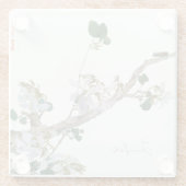 Floral Aziatische Stijl Lithograph Naam Glazen Onderzetter (Achterkant)