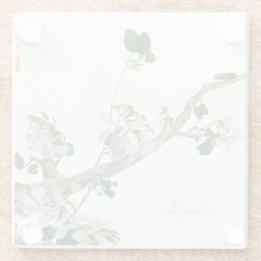 Floral Aziatische Stijl Lithograph Naam Glazen Onderzetter (Achterkant)