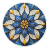 Floral Azulejo blauw wit en geel Keramische Knop (Voorkant)