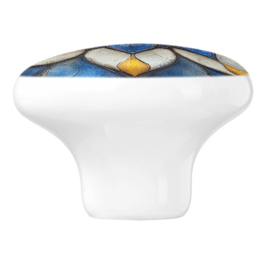 Floral Azulejo blauw wit en geel Keramische Knop (Zijkant)