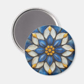 Floral Azulejo blauw wit en geel Magneet (Voorkant / Achterkant)