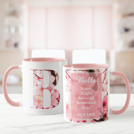 Floral B Initial Mug | Personalized Name & Traits Mok