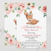 Floral Baby Deer Baby shower Uitnodiging (Voorkant / Achterkant)