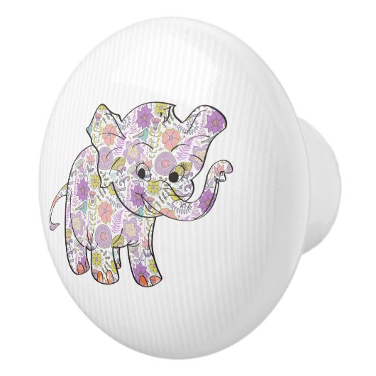 Floral Baby Elephant Keramische Knop (Rechts)