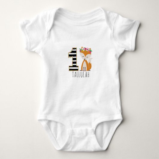 Floral Baby Fox Stripes Eerste Verjaardag Shirt (Voorkant)