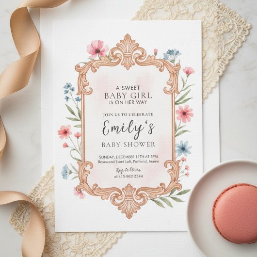 Floral Baby Girl Shower Invitation Frame