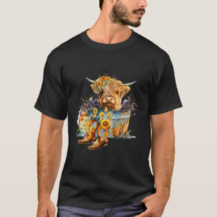 Floral Baby Highland Koe Cowboylaarzen Western Boe T-shirt
