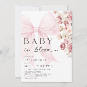 Floral Baby In Bloom Bow Baby shower Invitation