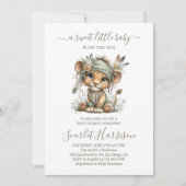 Floral baby lion Baby Shower Invitation (Devant)