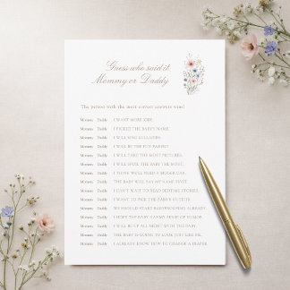 Floral Baby Shower Game Guess Who Said It Card Kaart