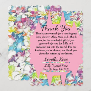 Floral Baby shower Hartelijk dank, roze Kaart