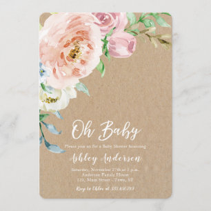 Floral Baby shower kraft rustic Kaart