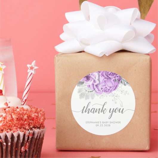 Floral Baby shower Lavender Hartelijk dank Ronde Sticker (Feest)