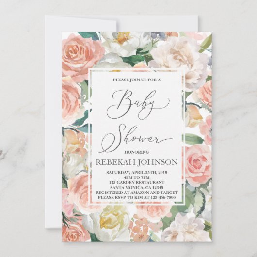 Floral Baby shower meisje Kaart (Voorkant)