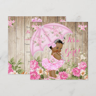 Floral Baby shower Roze Rustic Wood Ethnic Kaart
