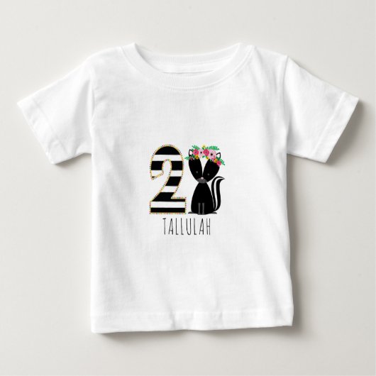 Floral Baby Skunk Stripes Tweede Verjaardag Shirt (Voorkant)