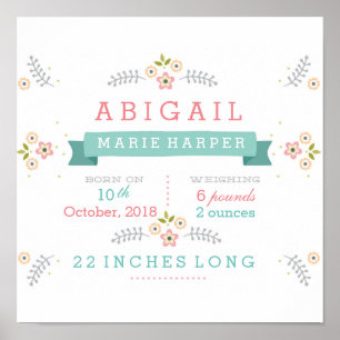 Floral Baby Stats Poster