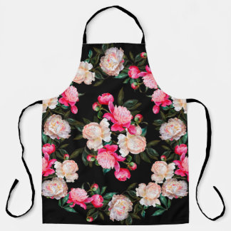 Floral background. Peonies pink and white on a dar Schort