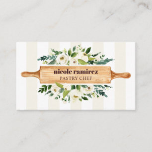 Floral Bakery Rolling Pin Patisserie gestript beig Visitekaartje