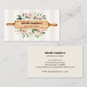 Floral Bakery Rolling Pin Patisserie gestript Visitekaartje (Voorkant / Achterkant)