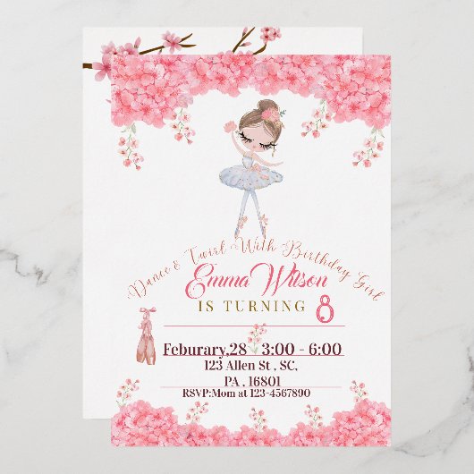 Floral Ballerina Invitation Anniversaire Pour Fill (Recto/Verso)