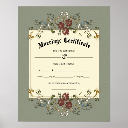 Floral Banner Lijst Wedding Certificate Poster (Voorkant)