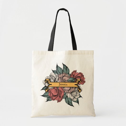 Floral Banner Rustic  Roos Tattoo Art Tote Bag (Voorkant)