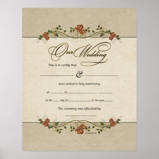 Floral Banner Wedding Certificate Poster (Voorkant)