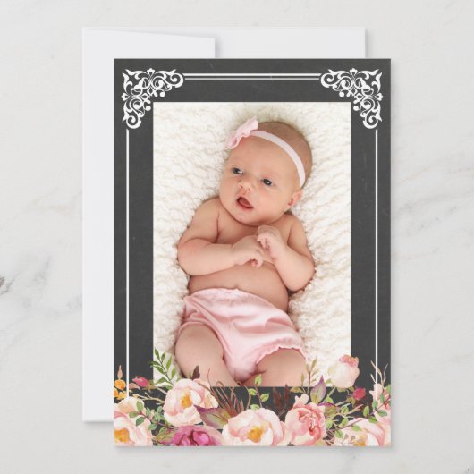 Floral Baptism | Elegant Chalkboard-Lijst Kaart (Achterkant)
